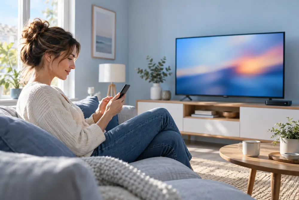 Téléphone et télévision pour préparer une diffusion Chrome Cast